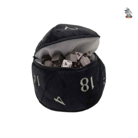 D20 Dice Plush Black and White Dice Bag - Bea DnD Games