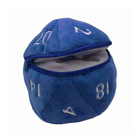 D20 Dice Plush Blue and White Dice Bag - Bea DnD Games