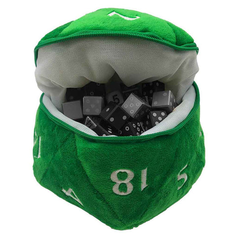 D20 Dice Plush Green and White Dice Bag - Bea DnD Games