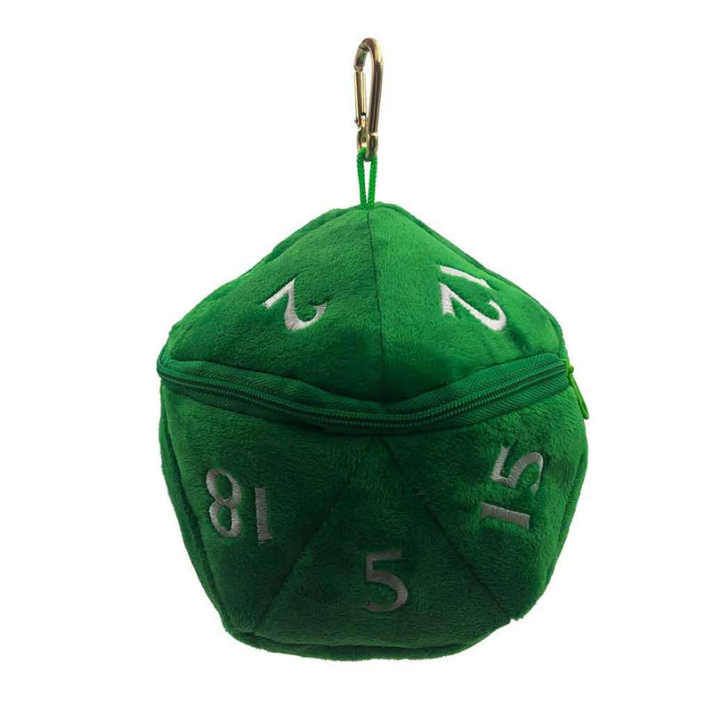 D20 Dice Plush Green and White Dice Bag - Bea DnD Games