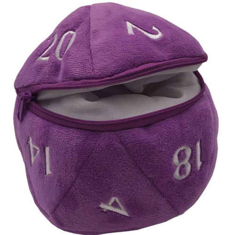 D20 Dice Plush Purple and White Dice Bag - Bea DnD Games