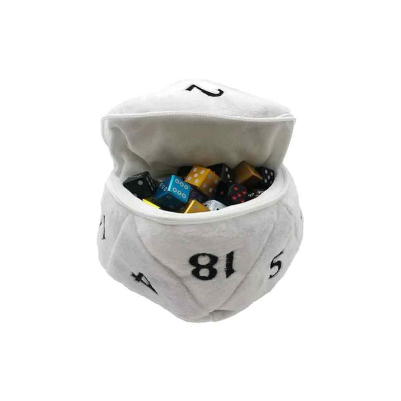 D20 Dice Plush White and Black Dice Bag - Bea DnD Games