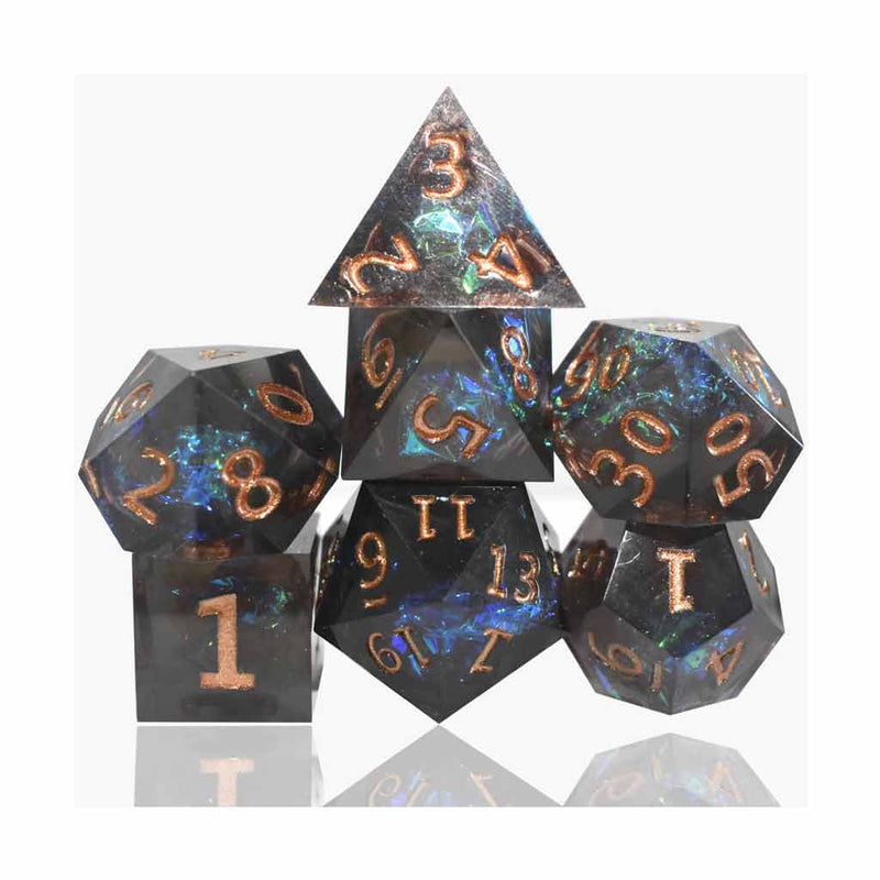 Dark Galaxies - Handcrafted Sharp Edge Dice Set & Dice Case - Bea DnD Games