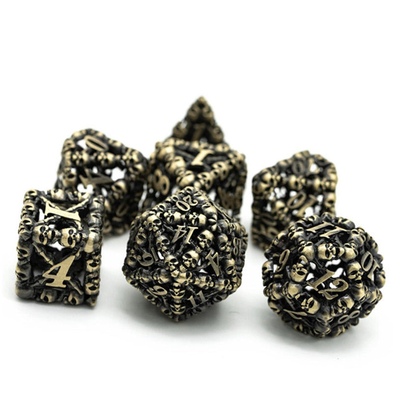 DemiLich 7 Piece Hollow Metal Polyhedral Dice Set & Dice Case - Bea DnD Games