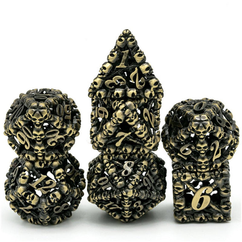 DemiLich 7 Piece Hollow Metal Polyhedral Dice Set & Dice Case - Bea DnD Games