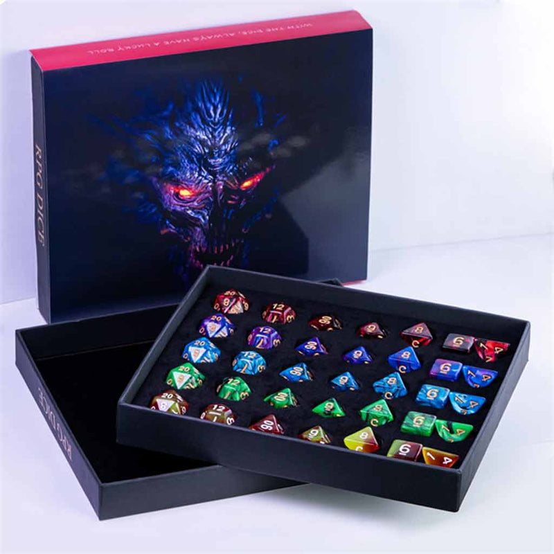 Demon Dice Gift Set - Gift Box of 5 Random Sets of Acrylic Dice - Bea DnD Games