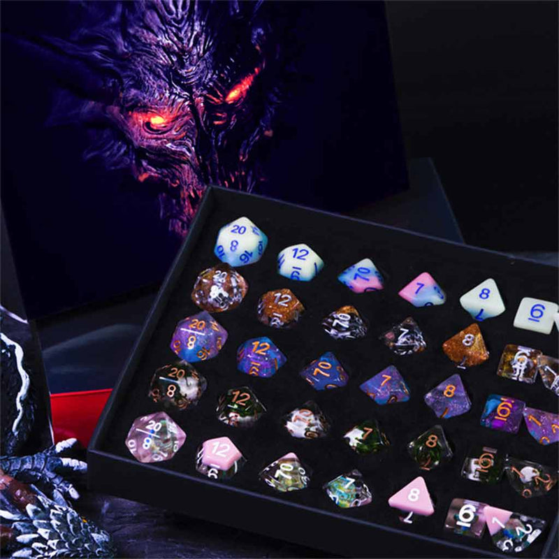 Demon Dice Gift Set - Gift Box of 5 Random Sets of Resin Dice - Bea DnD Games