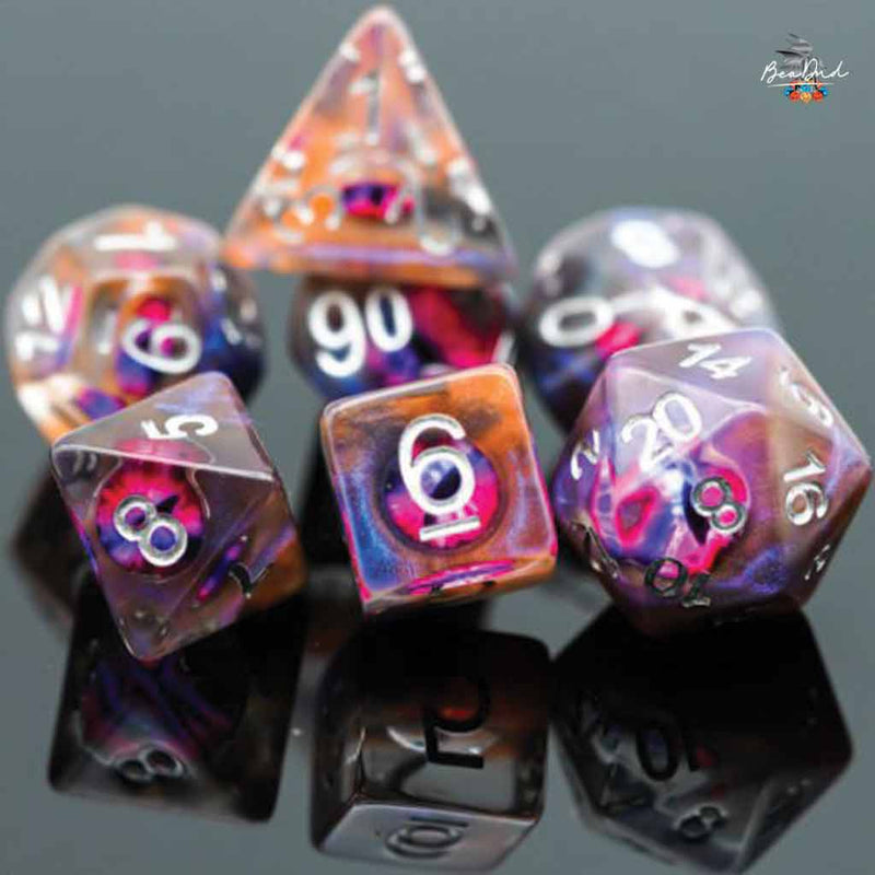 Demon Eye - 7 Piece Polyhedral Dice Set + Dice Bag - Bea DnD Games
