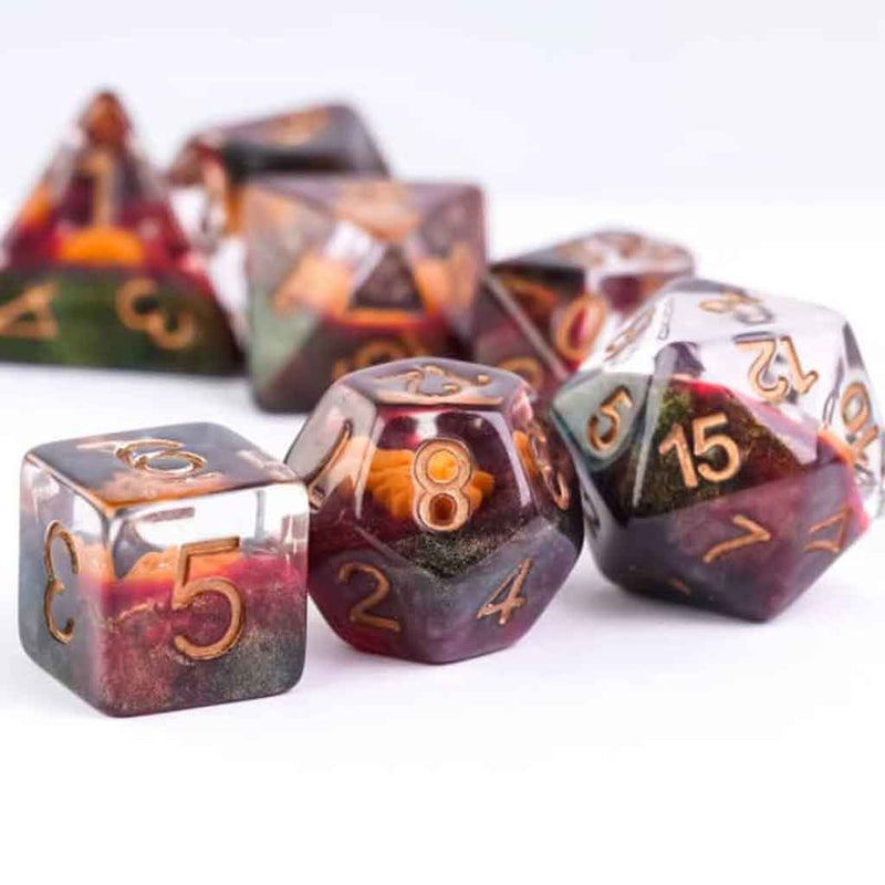 Demon Summoner - 7 Piece Polyhedral Dice Set + Dice Bag - Bea DnD Games