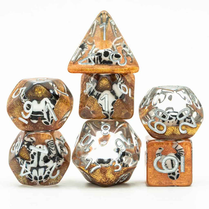 Desert Bones - 7 Piece Polyhedral Dice Set + Dice Bag - Bea DnD Games
