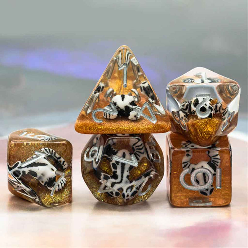 Desert Bones - 7 Piece Polyhedral Dice Set + Dice Bag - Bea DnD Games