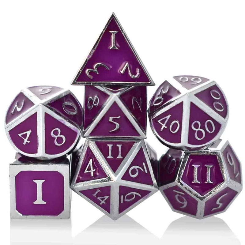 Despoina's Cult 7 Piece Metal Polyhedral Dice Set & Dice Case - Bea DnD Games