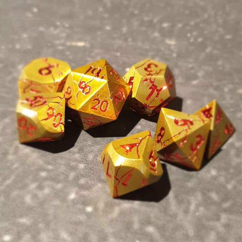 Devils Gold - 7 Piece Metal Polyhedral Dice Set & Dice Case - Bea DnD Games