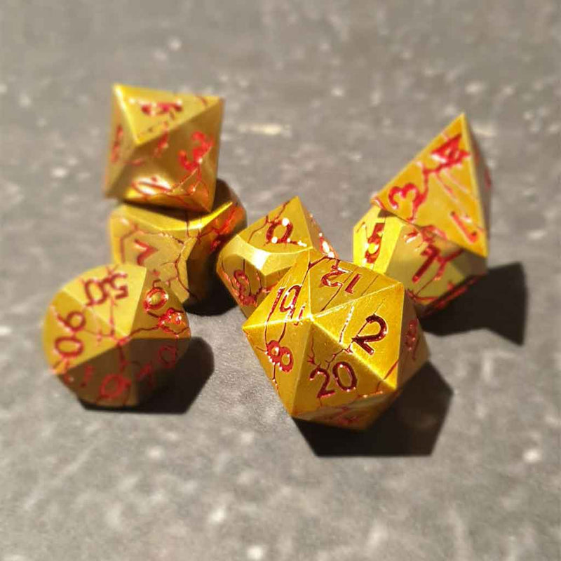 Devils Gold - 7 Piece Metal Polyhedral Dice Set & Dice Case - Bea DnD Games