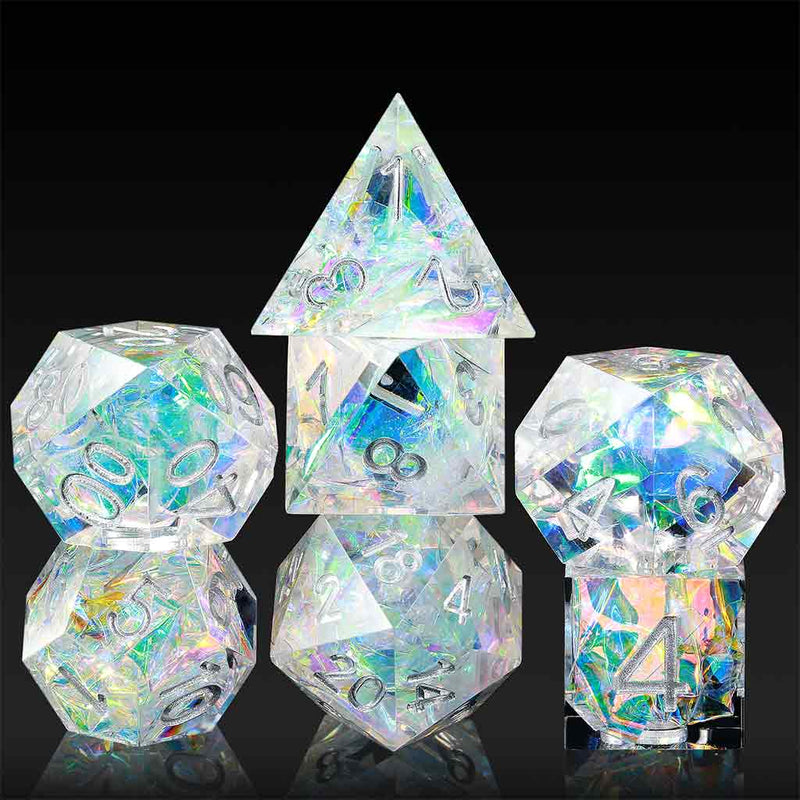 Diamond Avalanche Handcrafted Sharp Edge Dice Set & Dice Case - Bea DnD Games