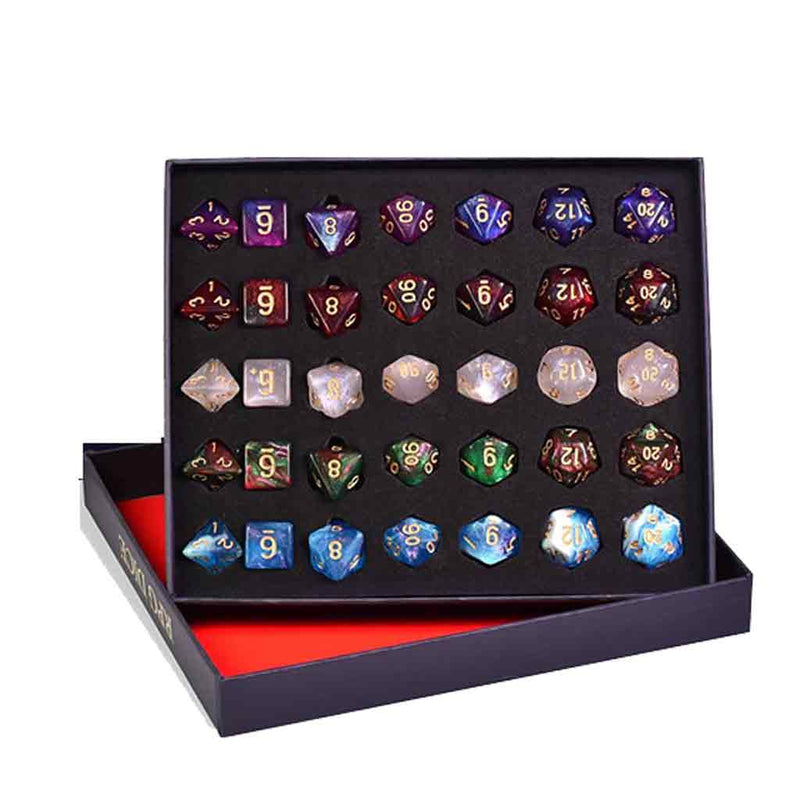 Dice Gift Set - Gift Box of 5 Random Sets of Acrylic Dice - Bea DnD Games