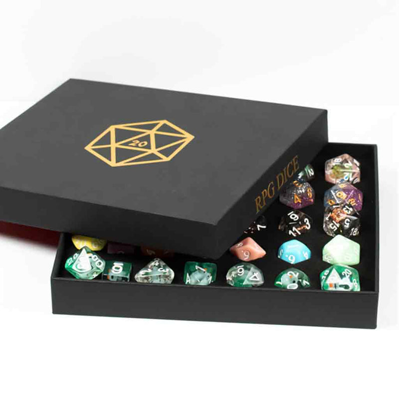 Dice Gift Set - Gift Box of 5 Random Sets of Resin Dice - Bea DnD Games