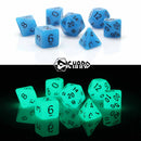Die Hard Dice Blue Glow in the Dark - 7 Piece Polyhedral Dice Set + Dice Bag - Bea DnD Games
