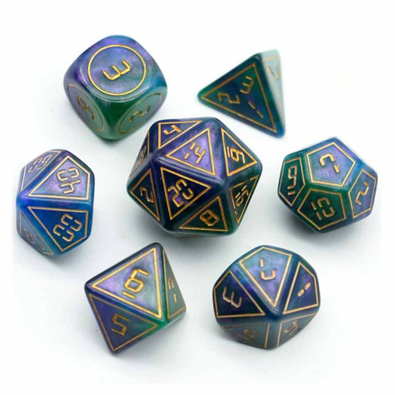 Digital Wizard - 7 Piece Polyhedral Dice Set + Dice Bag - Bea DnD Games