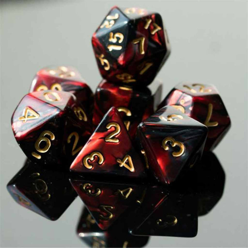 Draconic Magic - 7 Piece Polyhedral Dice Set + Dice Bag - Bea DnD Games