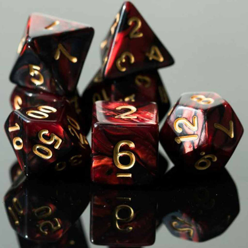 Draconic Magic - 7 Piece Polyhedral Dice Set + Dice Bag - Bea DnD Games