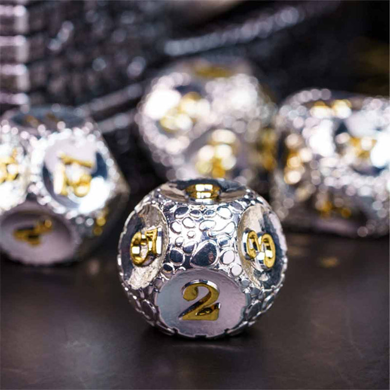 Draconic Power 7 Piece Metal Polyhedral Dice Set & Dice Case - Bea DnD Games