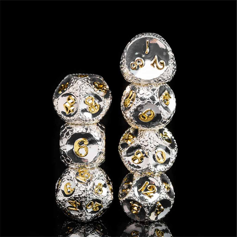 Draconic Power 7 Piece Metal Polyhedral Dice Set & Dice Case - Bea DnD Games
