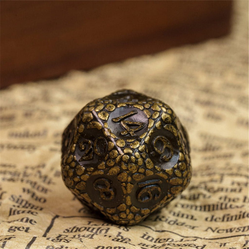 Draconic Warrior 7 Piece Metal Polyhedral Dice Set & Dice Case - Bea DnD Games