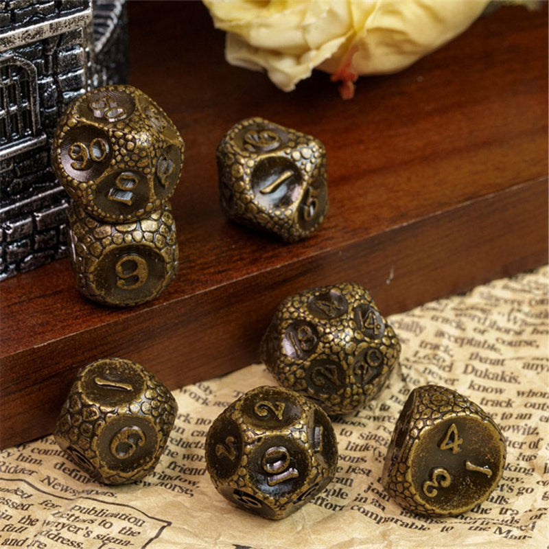 Draconic Warrior 7 Piece Metal Polyhedral Dice Set & Dice Case - Bea DnD Games