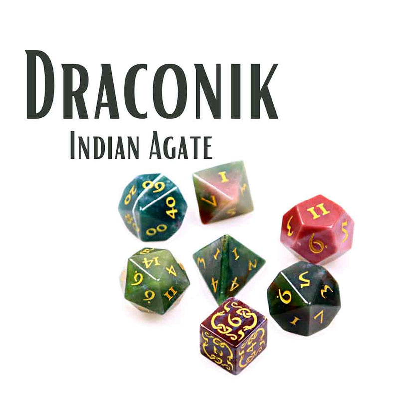 Draconik - Indian Agate Gemstone Dice by Level Up Dice - Bea DnD Games