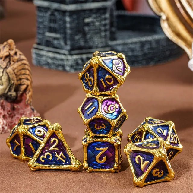 Dragon Bone - 7 Piece Metal Polyhedral Dice Set & Dice Case - Bea DnD Games