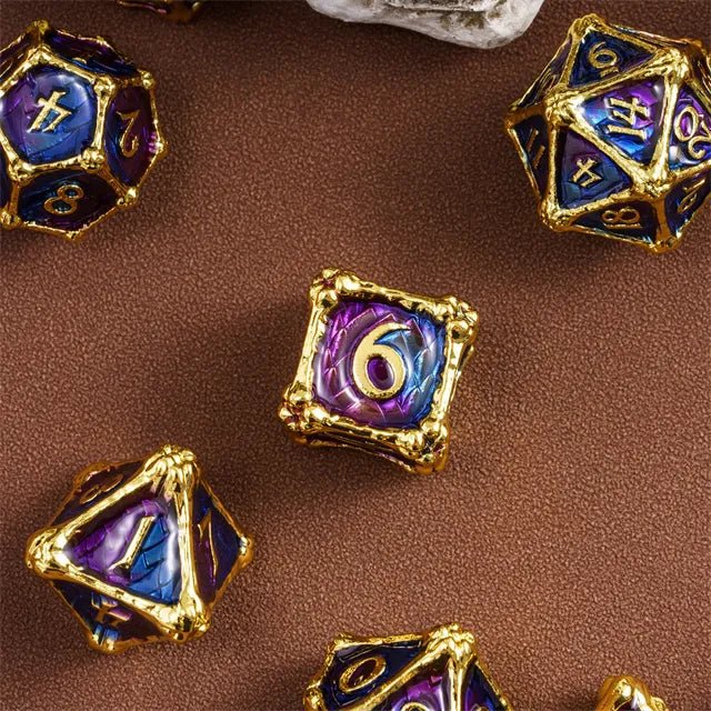 Dragon Bone - 7 Piece Metal Polyhedral Dice Set & Dice Case - Bea DnD Games