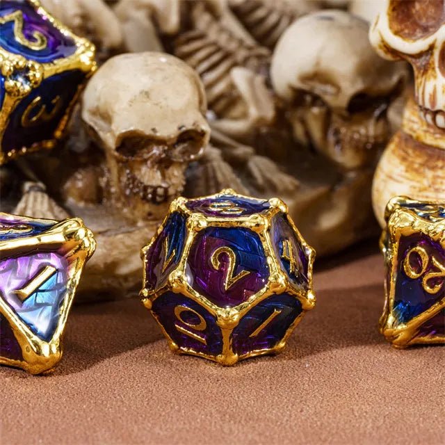 Dragon Bone - 7 Piece Metal Polyhedral Dice Set & Dice Case - Bea DnD Games
