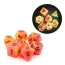 Dragon Embers Glow in the Dark 7 Piece Polyhedral Dice Set + Dice Bag - Bea DnD Games