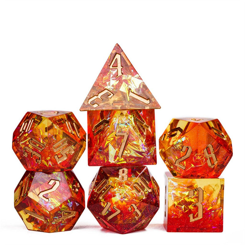 Dragon Fire - Handcrafted Sharp Edge Dice Set & Dice Case - Bea DnD Games