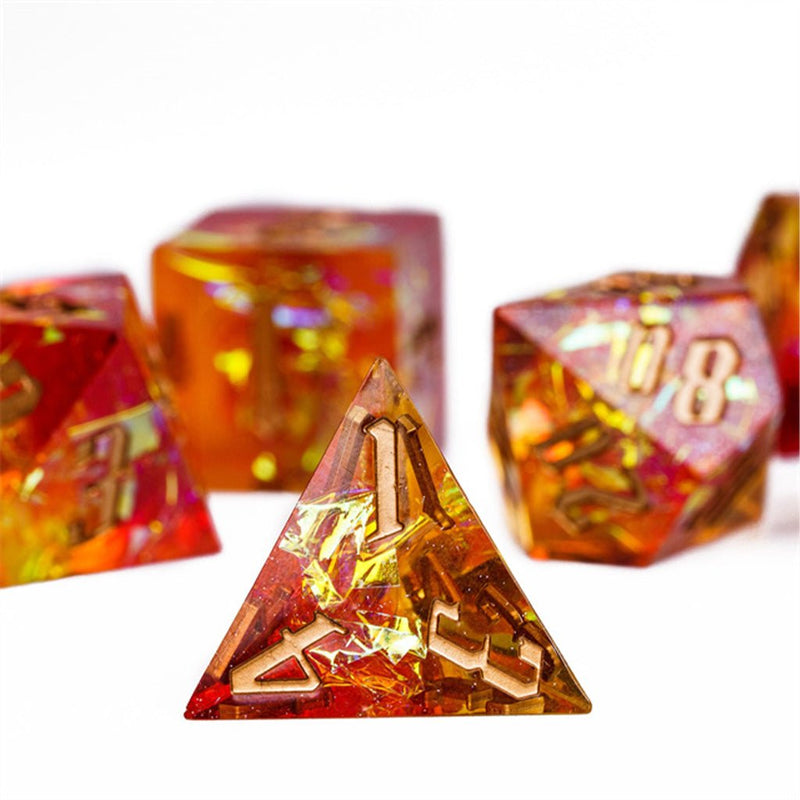Dragon Fire - Handcrafted Sharp Edge Dice Set & Dice Case - Bea DnD Games
