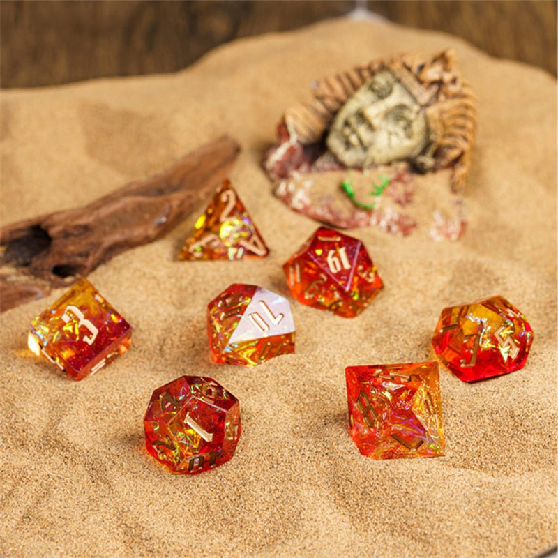Dragon Fire - Handcrafted Sharp Edge Dice Set & Dice Case - Bea DnD Games