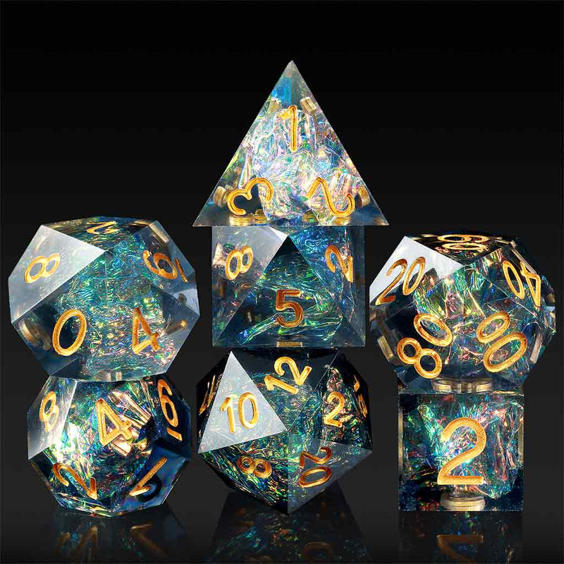 Dragon Smoke Handcrafted Sharp Edge Dice Set & Dice Case - Bea DnD Games