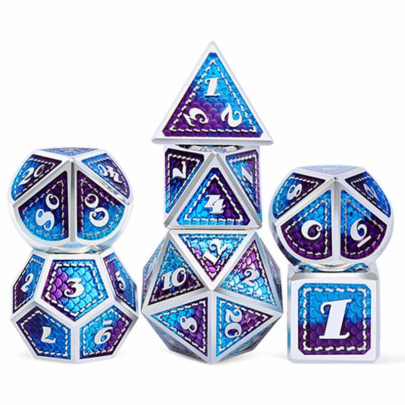 Dragonborn Master 7 Piece Metal Polyhedral Dice Set & Dice Case - Bea DnD Games