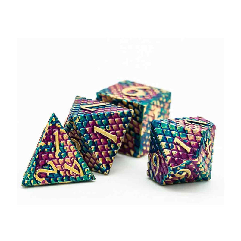 Dragonborn Mystic 7 Piece Metal Polyhedral Dice Set & Dice Case - Bea DnD Games