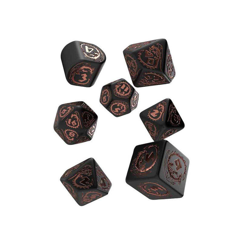 Dragons Black & Copper 7pc Polyhedral Dice Set by Q Workshop - Bea DnD Games