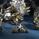 Dragons Cage - 7 Piece Hollow Metal Polyhedral Dice Set & Dice Case - Bea DnD Games
