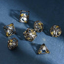 Dragons Cage - 7 Piece Hollow Metal Polyhedral Dice Set & Dice Case - Bea DnD Games