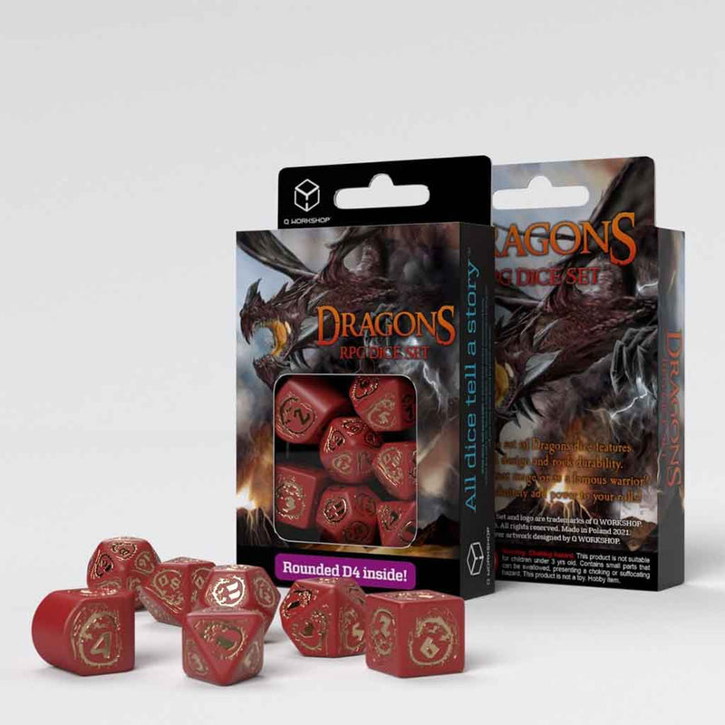 Dragons Red & Gold Dice Set by Q Workshop - Bea DnD Games