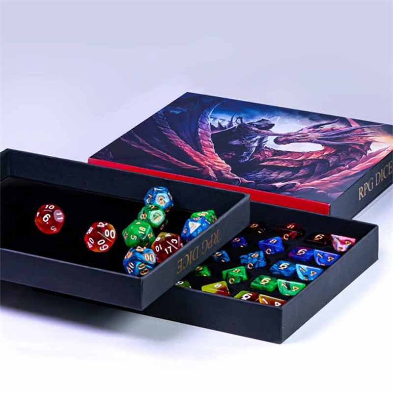 Dragons & Warriors Dice Gift Set - Gift Box of 5 Random Sets of Acrylic Dice - Bea DnD Games