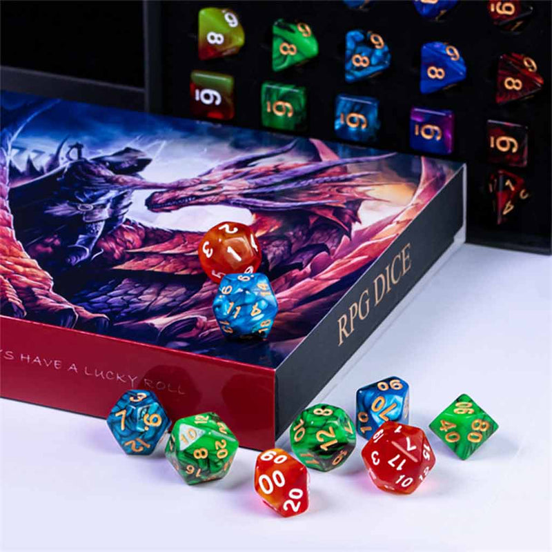 Dragons & Warriors Dice Gift Set - Gift Box of 5 Random Sets of Acrylic Dice - Bea DnD Games
