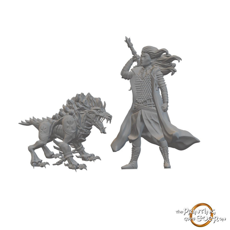 Drow Blackguard & Hellhound | BeaMini Unpainted RPG Miniatures - Bea DnD Games