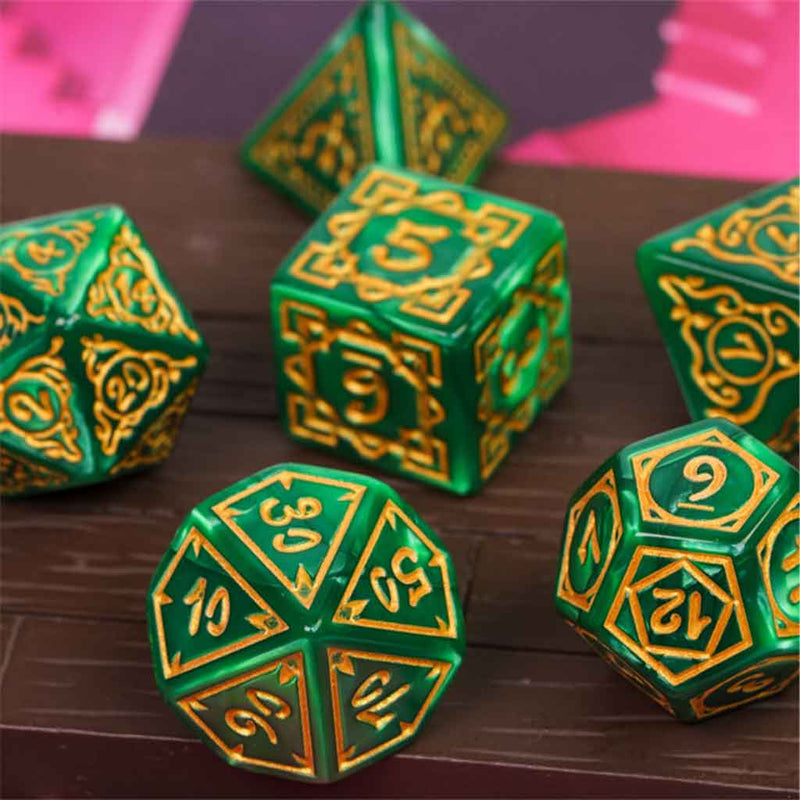 Druids Grove - 7 Piece Polyhedral Dice Set + Dice Bag - Bea DnD Games