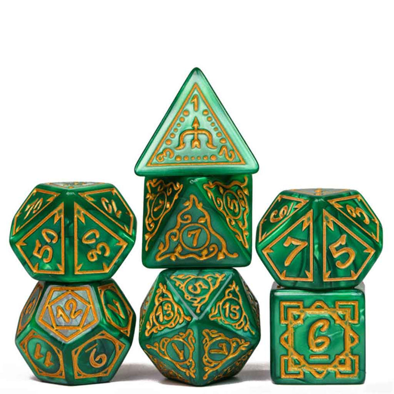 Druids Grove - 7 Piece Polyhedral Dice Set + Dice Bag - Bea DnD Games