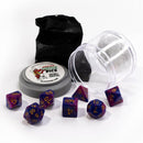 Dual Purple & Blue Pizza Dungeon Dice by Reaper Miniatures - 7 Piece Polyhedral Dice Set & Random High Roller Figure - Bea DnD Games